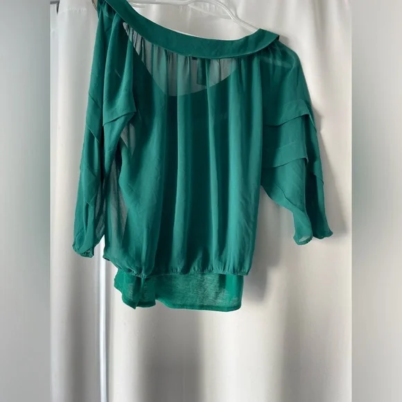 Max Studio dark Teal V-Neck Blouse size small ruffles NWOT - Picture 3 of 3